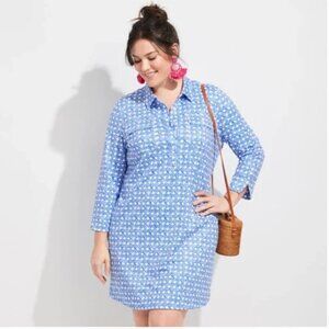 Vineyard Vines UPF Rattan Margo Shirt Dress in Blue 2X
